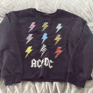 AC/DC Black Crop Top with Colorful Lightning Bolts